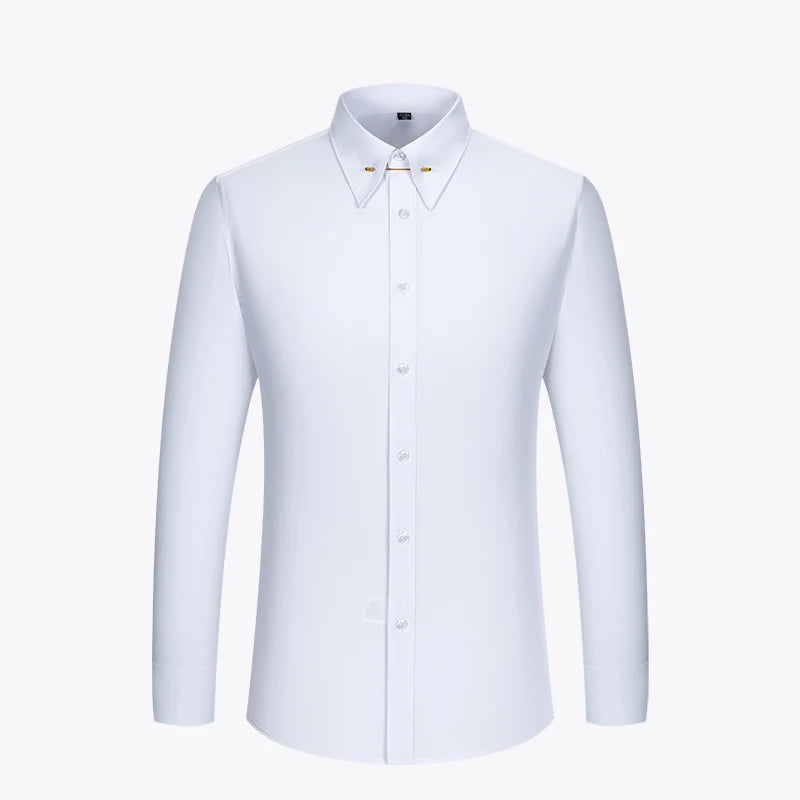Zyvomart Men's Embroidered French Cufflinks Dress Shirt with Collar Pins