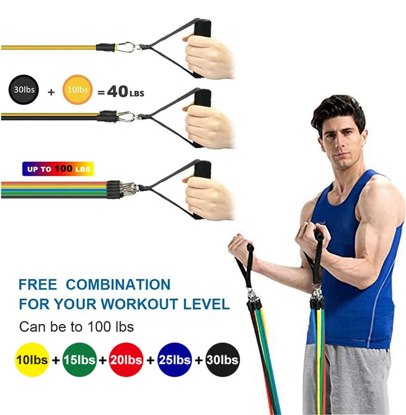 Zyvomart 11Pcs Pull Rope Resistance Bands Set Portable Gym Fitness Equipment