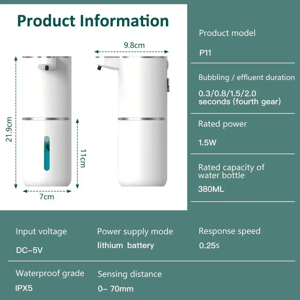 380ML Automatic Foam Soap Dispenser with USB Charging and Smart Sensor