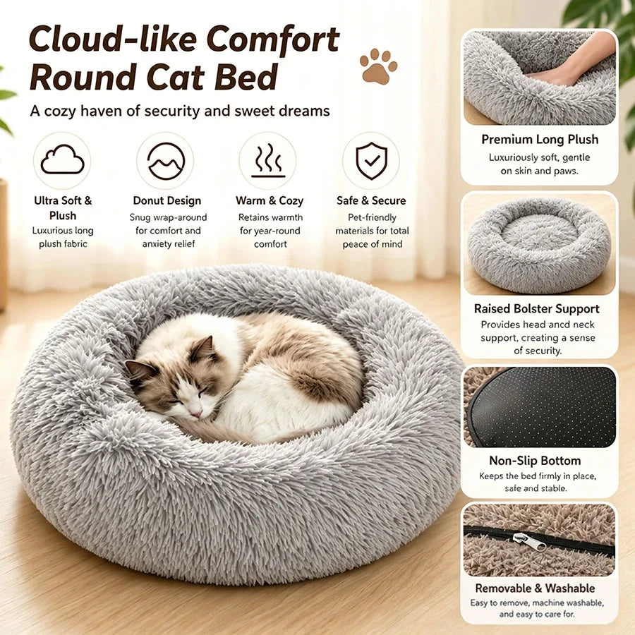 Zyvomart Soft Plush Round Donut Cat & Dog Calm Bed Washable Pad