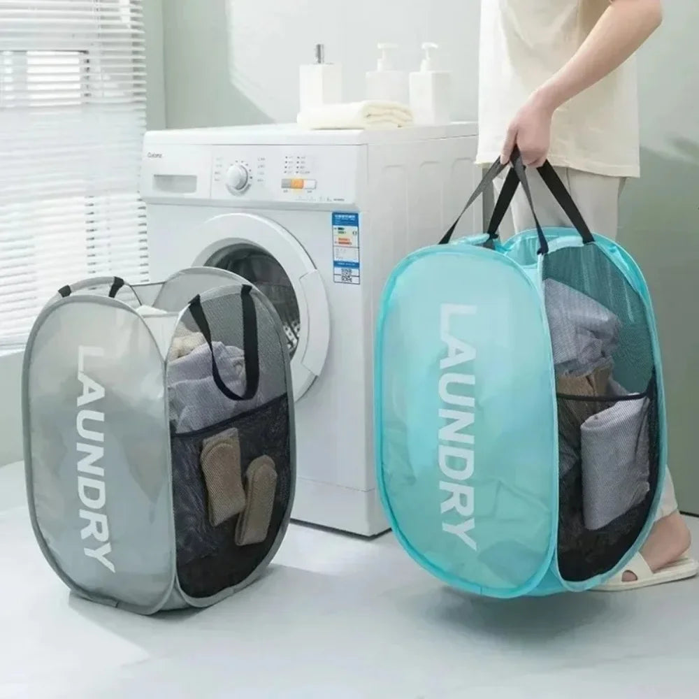Collapsible Mesh Laundry Basket and Portable Storage Hamper