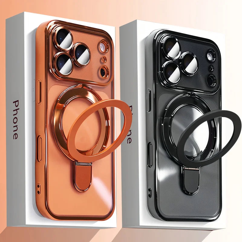 Magnetic Wireless Charging Phones Case with Lens Protection Bracket for iPhones