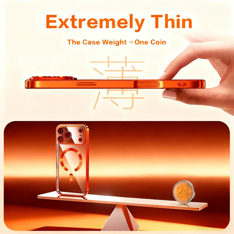 Zyvomart Luxury Orange Plating Magnetic Clear Case with Wireless Charging for iPhone