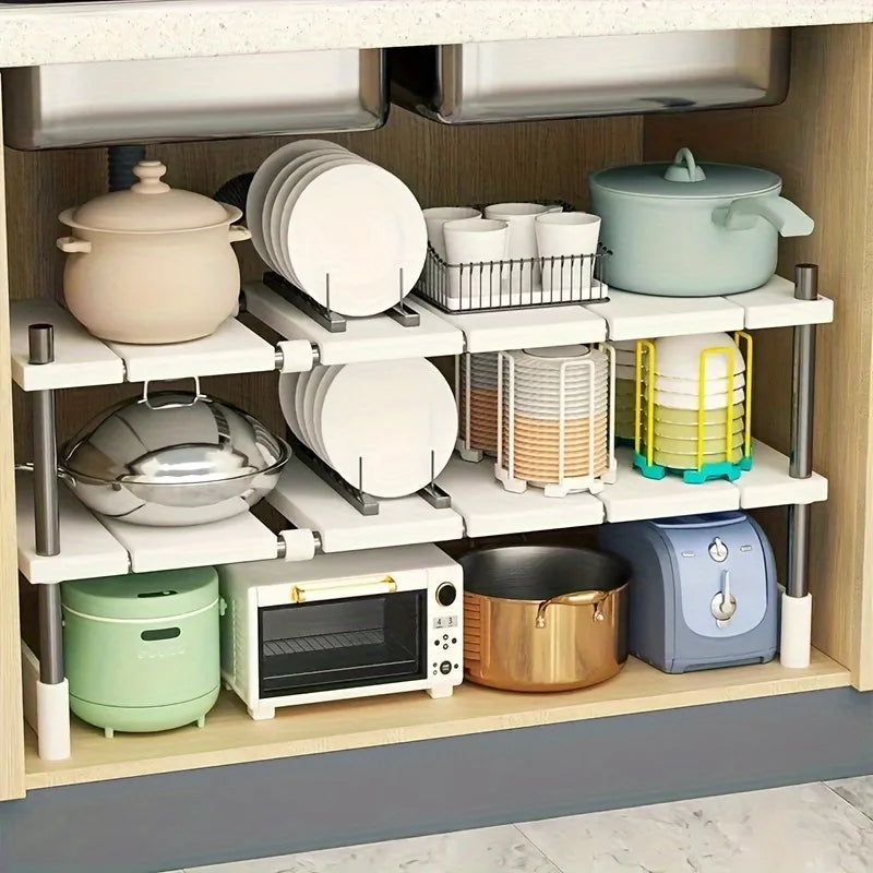 Expandable Under Sink Storage Rack and Kitchen Cabinet Organizer