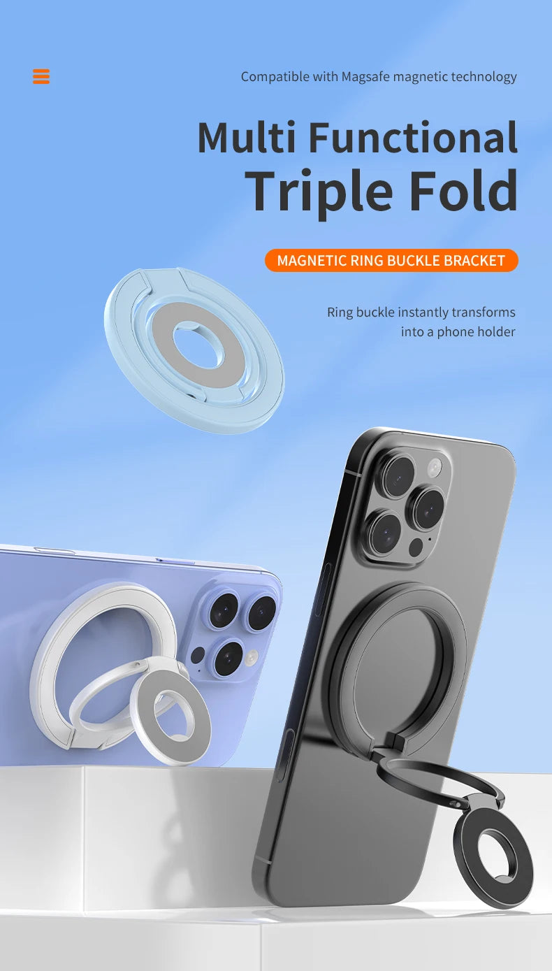 MagSafe Double Sided Magnetic Phone Ring Holder Folding Stand Grip Bracket