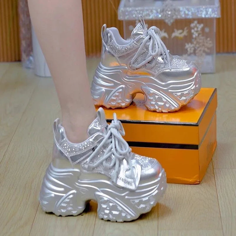 Zyvomart Women's Chunky Glitter Sneakers Fashion Comfort Soft Sole Walking Shoes