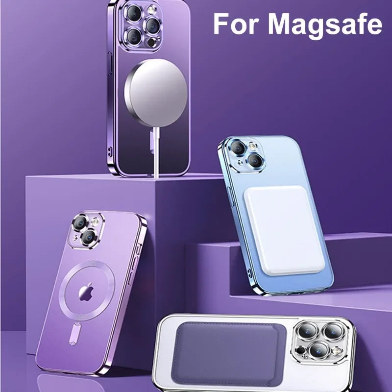 Luxury Plating Magnetic Case for iPhone 11-17 Pro Max with Lens Protector