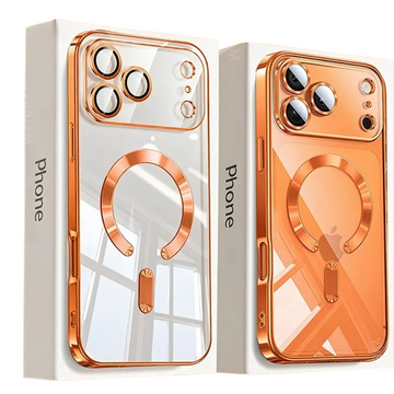 Zyvomart Luxury Orange Plating Magnetic Clear Case with Wireless Charging for iPhone