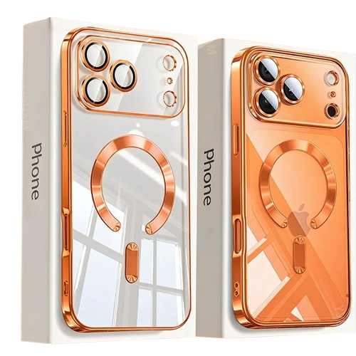 Zyvomart Luxury Orange Plating Magnetic Clear Case with Wireless Charging for iPhone