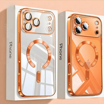 Zyvomart Luxury Orange Plating Magnetic Clear Case with Wireless Charging for iPhone