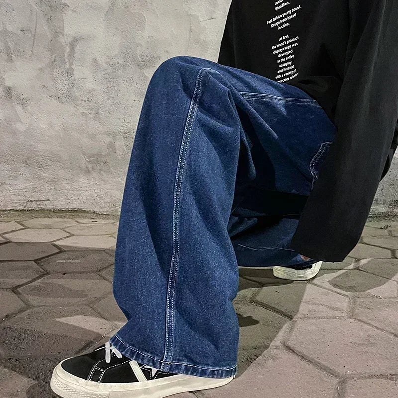 Zyvomart Men's Streetwear Loose Straight Wide Leg Jeans Korean Style Fashion