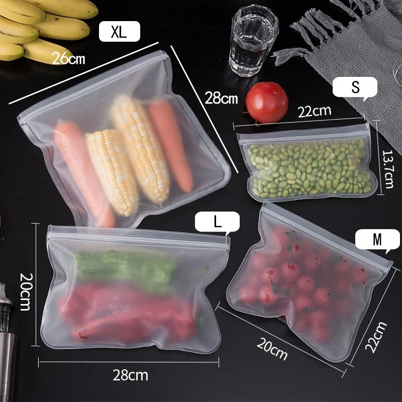 5-Piece Reusable Silicone Food Storage Bags for Refrigerator