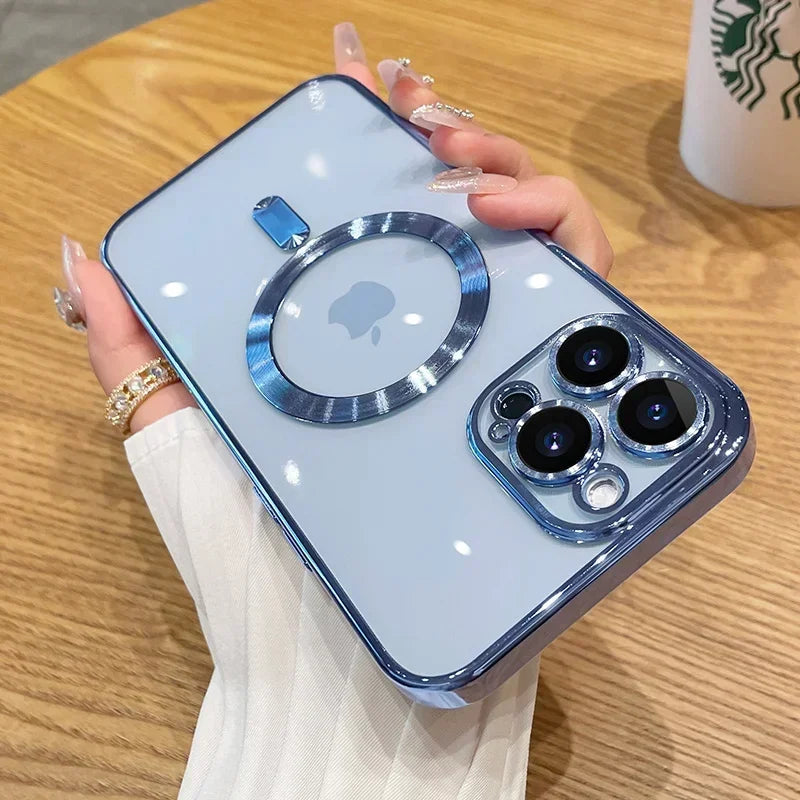 Luxury Plating Magnetic Case for iPhone 11-17 Pro Max with Lens Protector