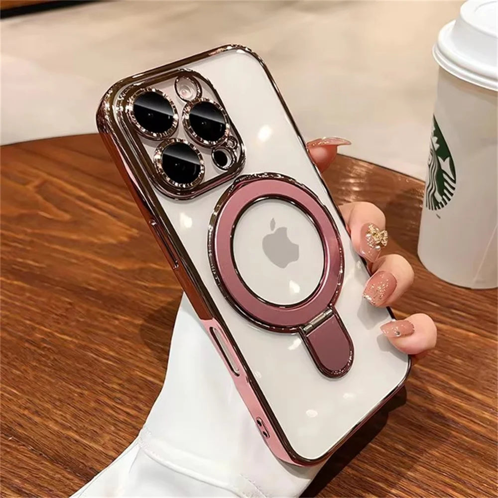 Clear Acrylic Magnetic Stand Case for iPhone 11-17 Pro Max