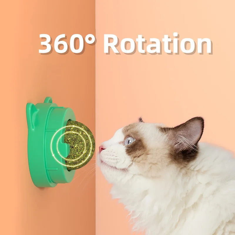 Zyvomart Rotatable Catnip Wall Ball Toy with Cat Grass & Scratcher - Teeth Cleaning Snack Ball