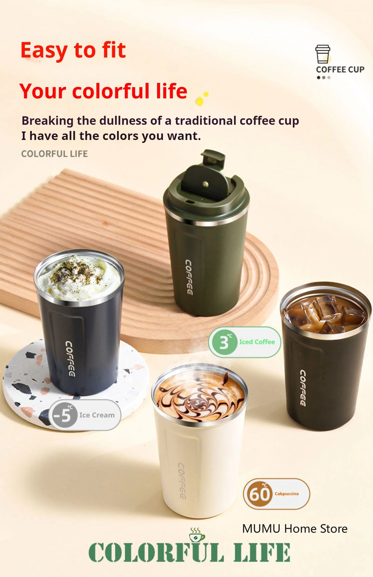 Insulated Stainless Steel Travel Coffee Mug and Car Tumbler