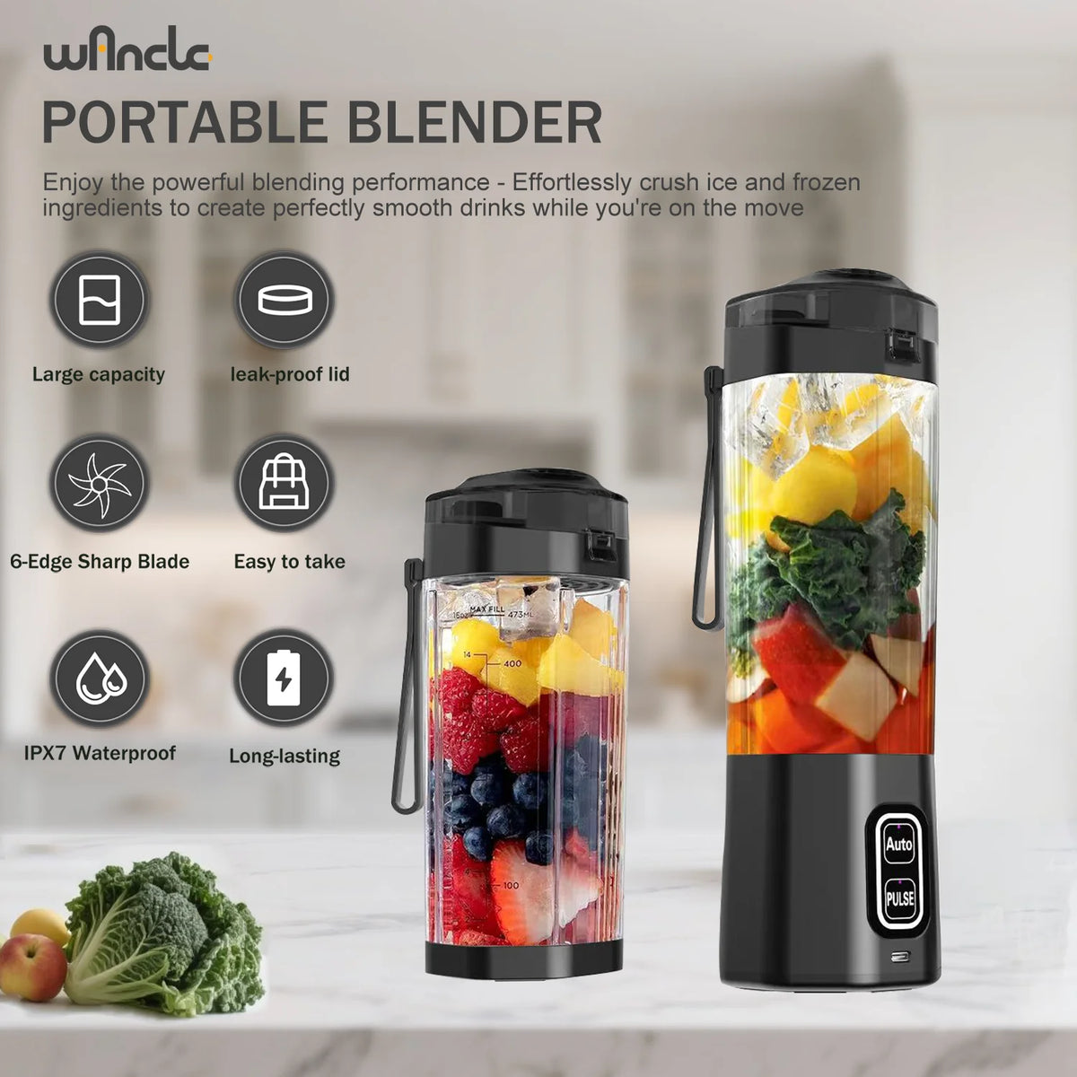 Portable Electric Juice Maker and 6-Blade Blender 700ML
