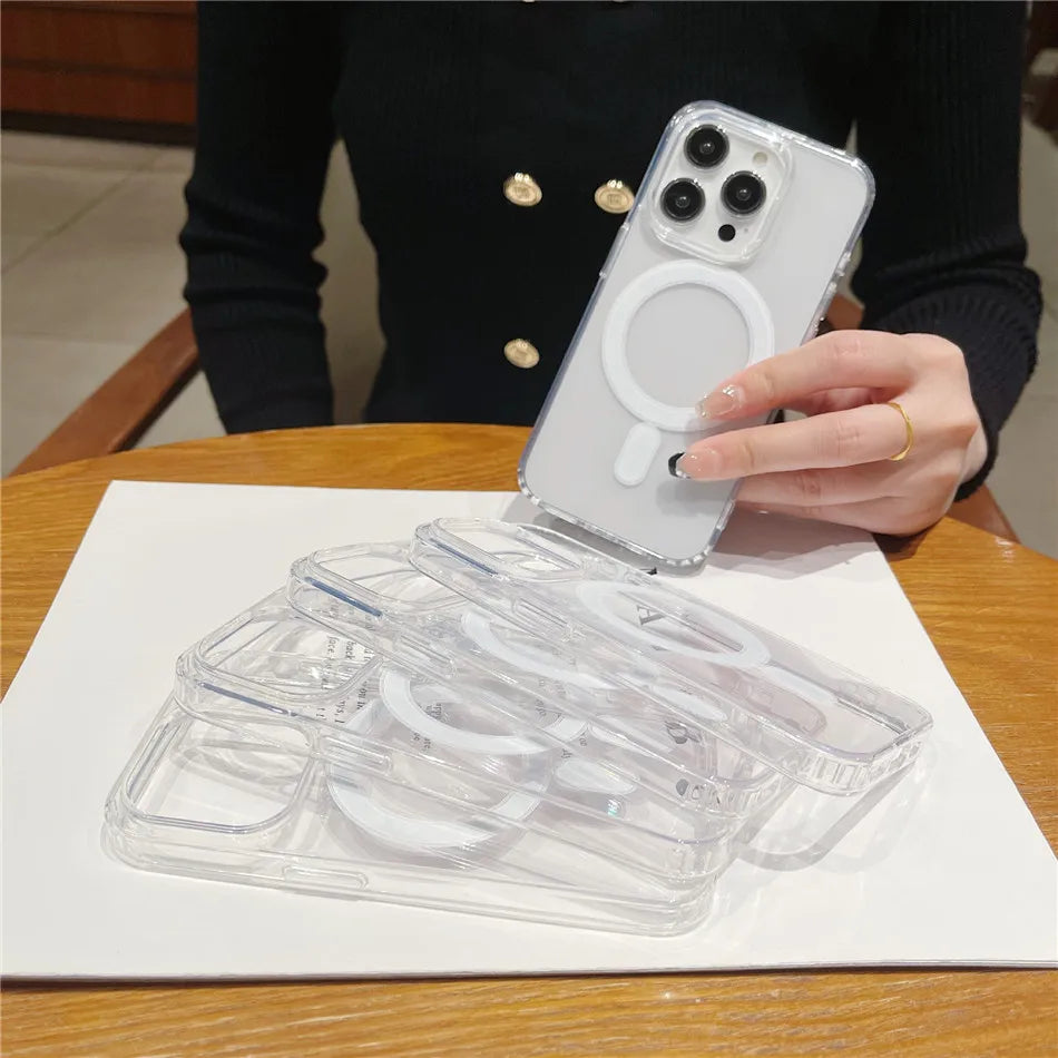 Zyvomart Ultra-Clear Magnetic Case with Shockproof Wireless Charging for iPhone