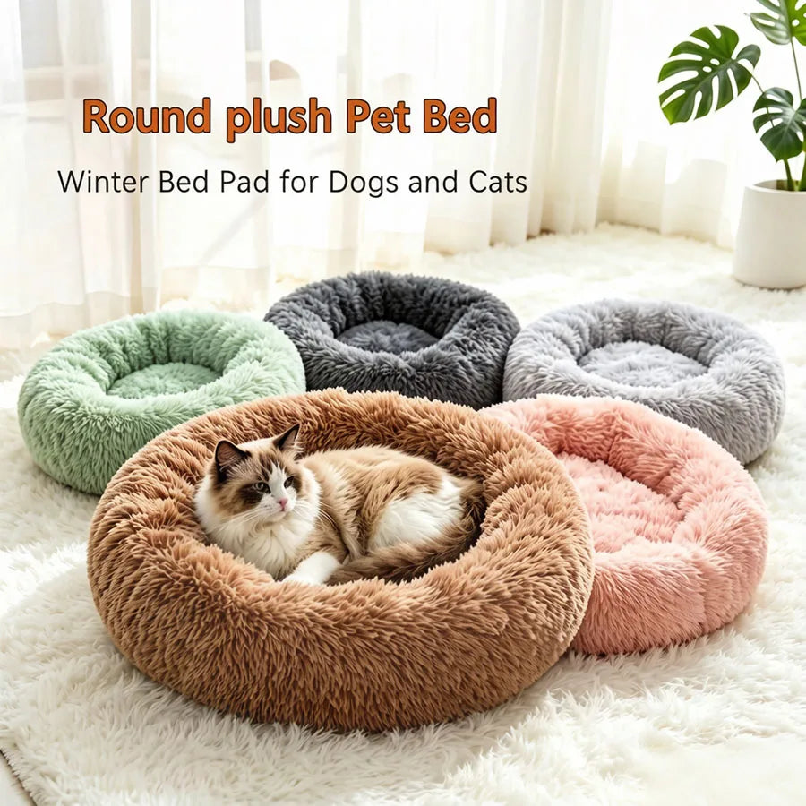 Zyvomart Soft Plush Round Donut Cat & Dog Calm Bed Washable Pad