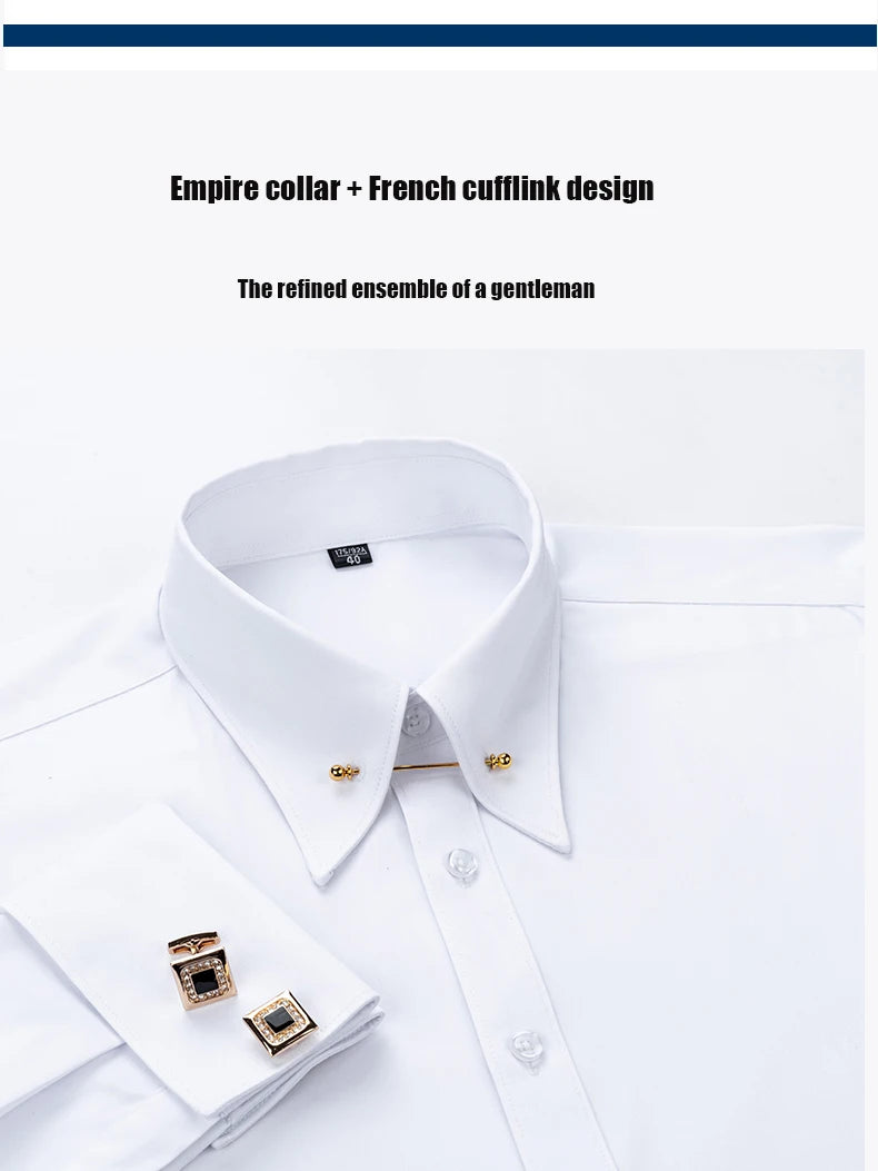 Zyvomart Men's Embroidered French Cufflinks Dress Shirt with Collar Pins