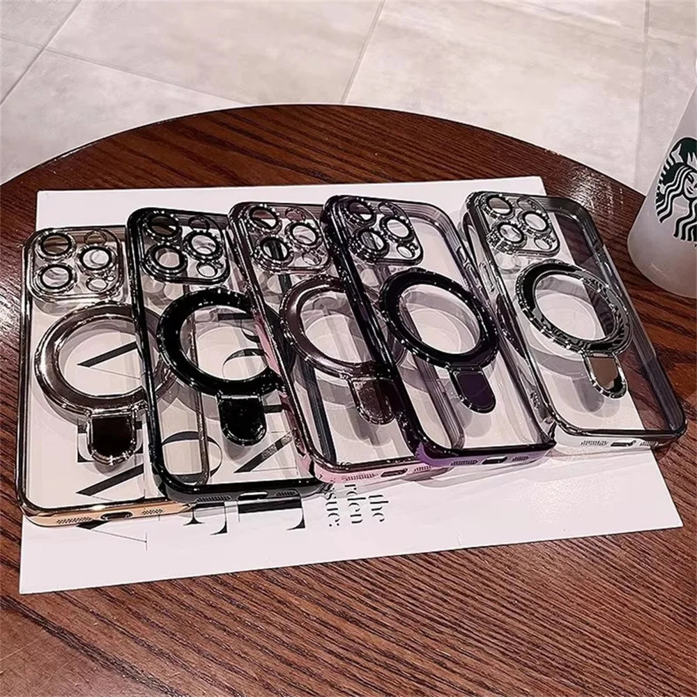 Clear Acrylic Magnetic Stand Case for iPhone 11-17 Pro Max