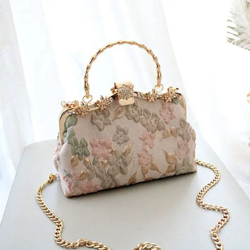Vintage Embroidered Floral Flap Crossbody Bag | Classic Cloth Chain Shoulder Handbag