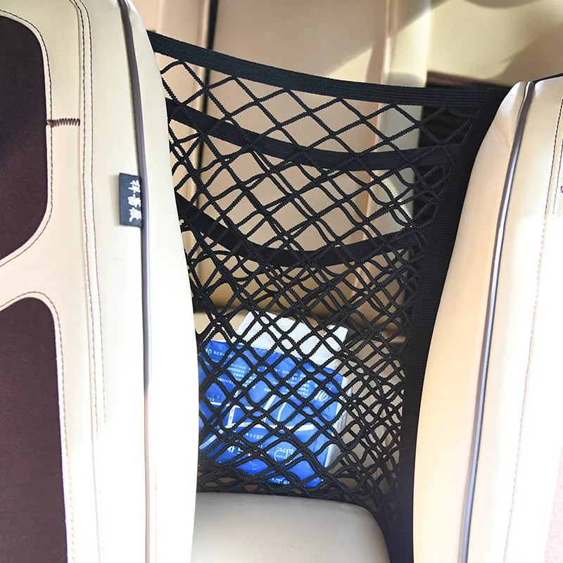 Zyvomart 3-Layer Elastic Mesh Car Storage Net Bag - Auto Interior Seat Organizer & Pet Barrier
