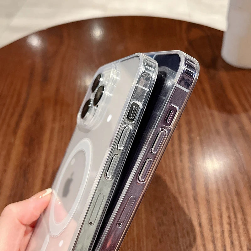 Transparent Magnetic Wireless Charge Case For iPhone 7 8 Xs 11 12 13 14 15 16 17 Pro Max Air Plus Shockproof Phone Cover