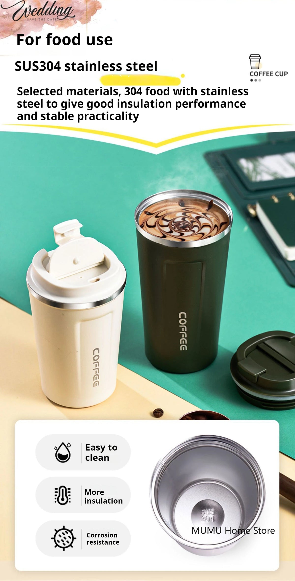 Insulated Stainless Steel Travel Coffee Mug and Car Tumbler