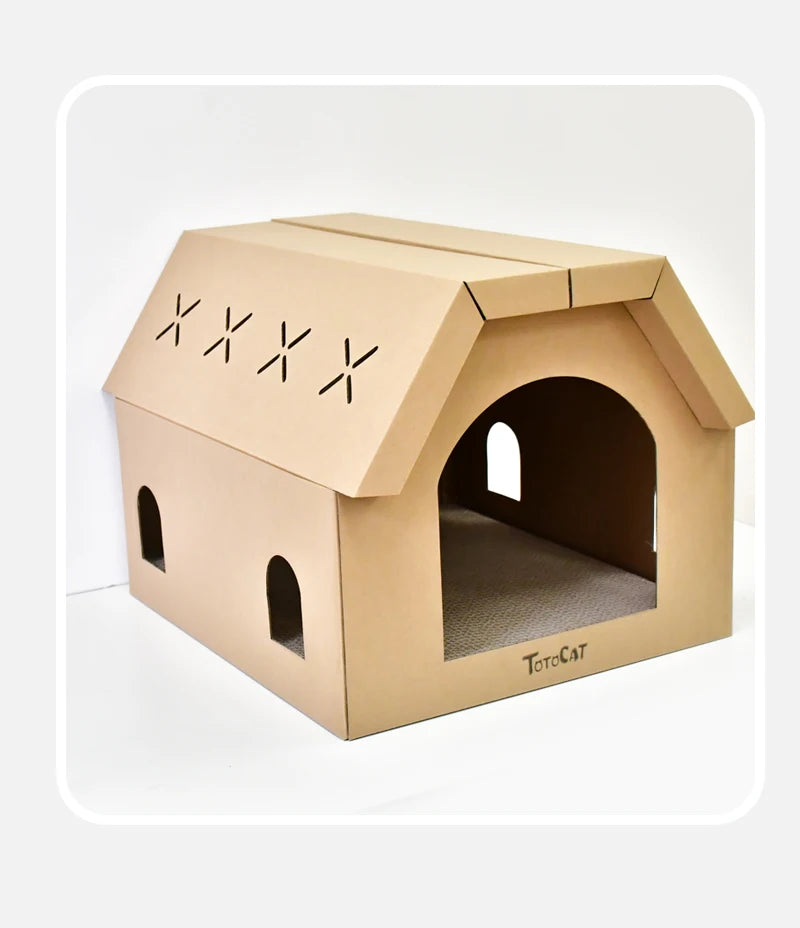 Zyvomart Indoor Cardboard Cat Scratcher Lounge & Paper Cat House with Scratch Pads