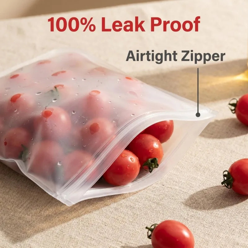 5-Piece Reusable Silicone Food Storage Bags for Refrigerator
