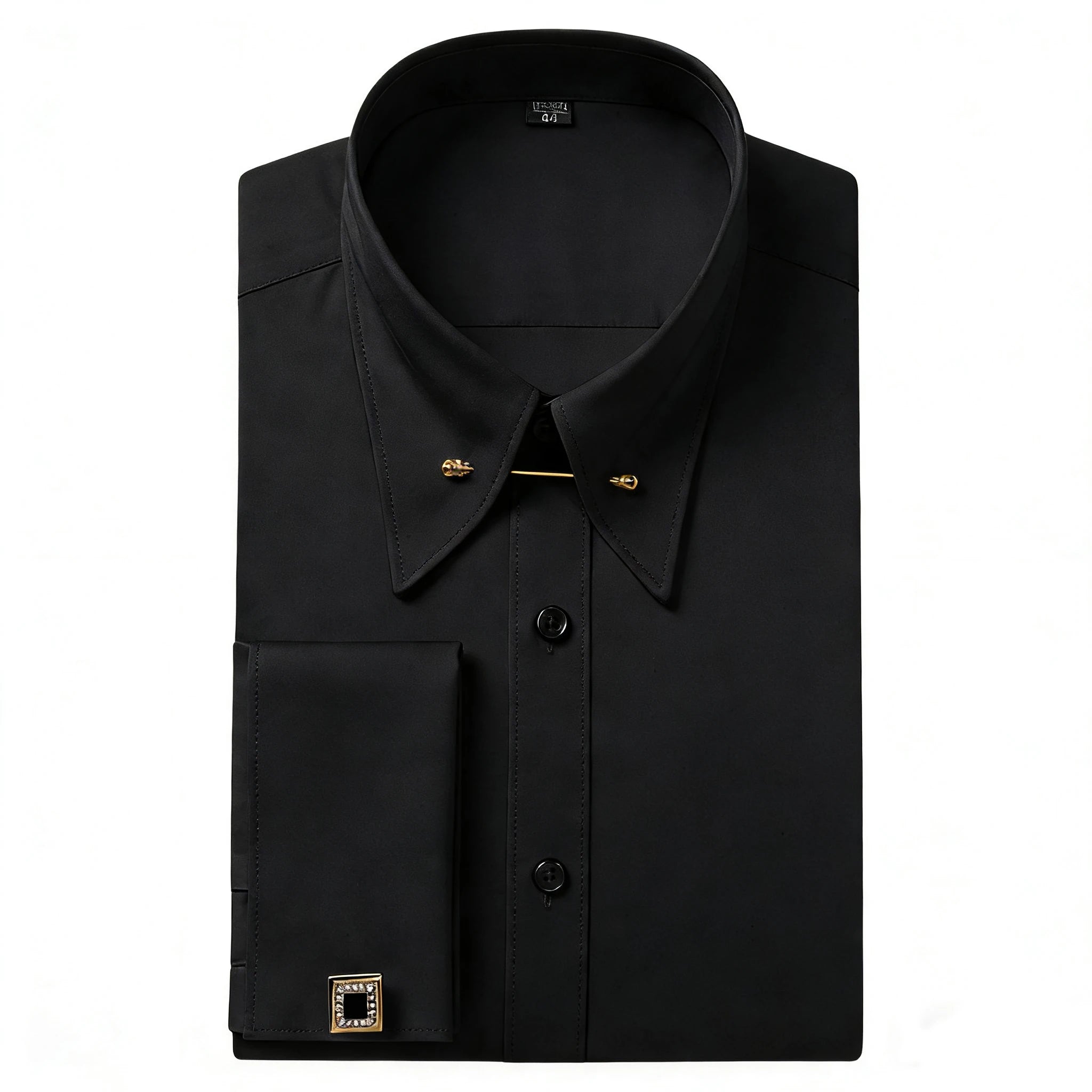 Zyvomart Men's Embroidered French Cufflinks Dress Shirt with Collar Pins
