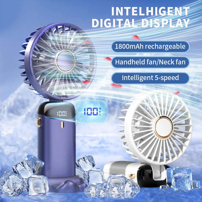 Zyvomart 5-Speed Foldable Neck Hanging Mini Fan with LED Display Screen