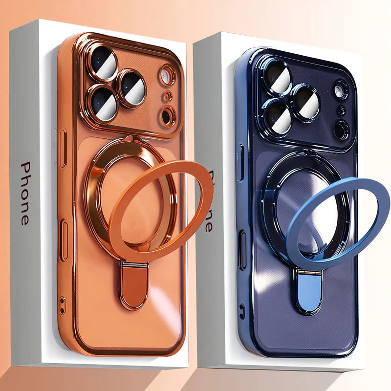 Magnetic Wireless Charging Phones Case with Lens Protection Bracket for iPhones