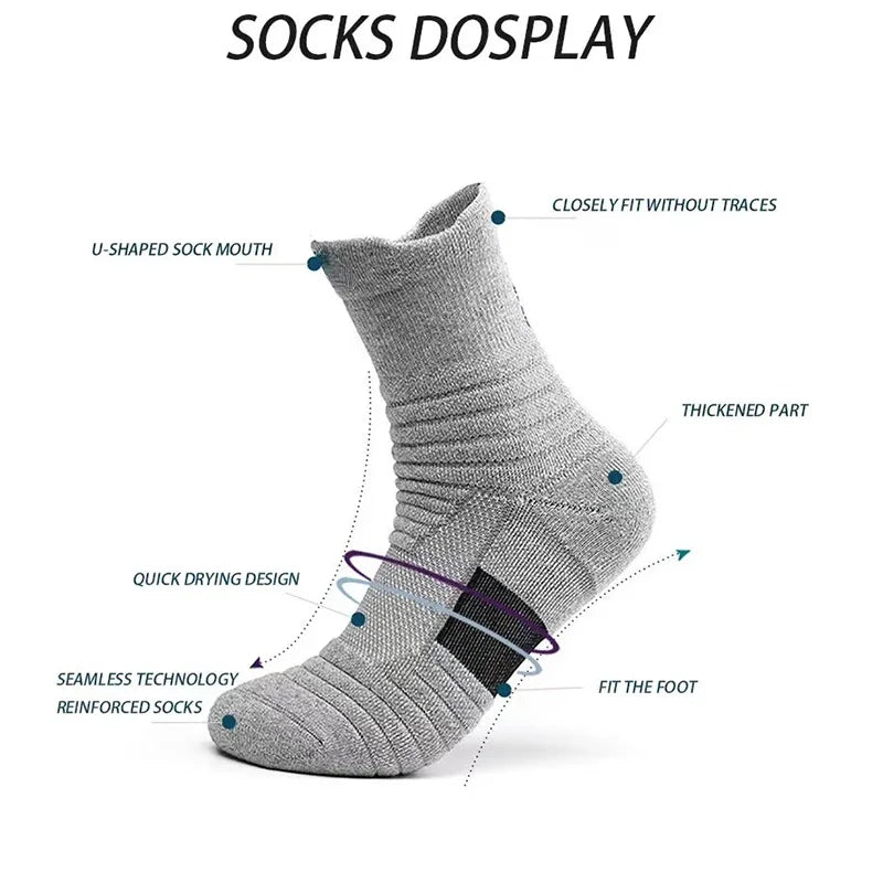 Zyvomart 3Pairs Men's Compression Socks Breathable Basketball Sports Tube Stockings