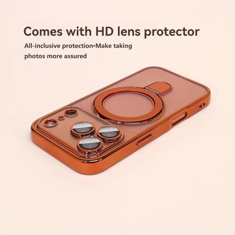 Magnetic Wireless Charging Phones Case with Lens Protection Bracket for iPhones