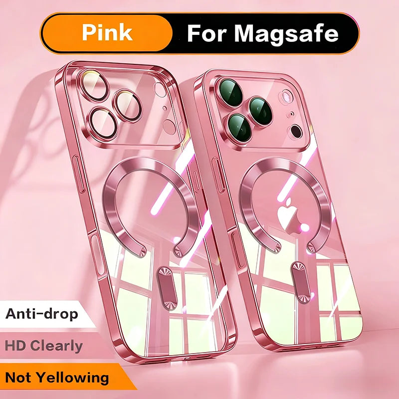 Zyvomart Luxury Orange Plating Magnetic Clear Case with Wireless Charging for iPhone