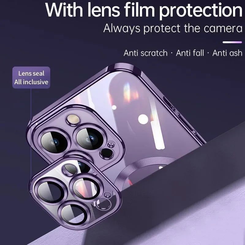 Luxury Plating Magnetic Case for iPhone 11-17 Pro Max with Lens Protector