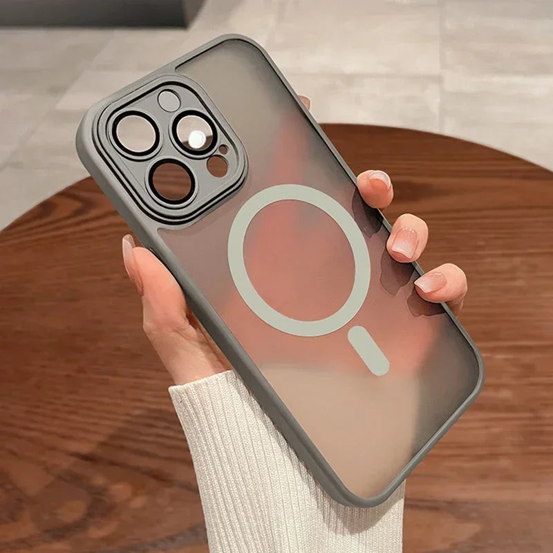 Matte Translucent Magnetic Case for iPhone 12-18 Pro Max with Lens Protector