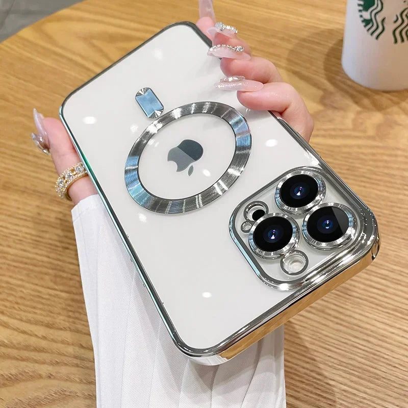 Luxury Plating Magnetic Case for iPhone 11-17 Pro Max with Lens Protector