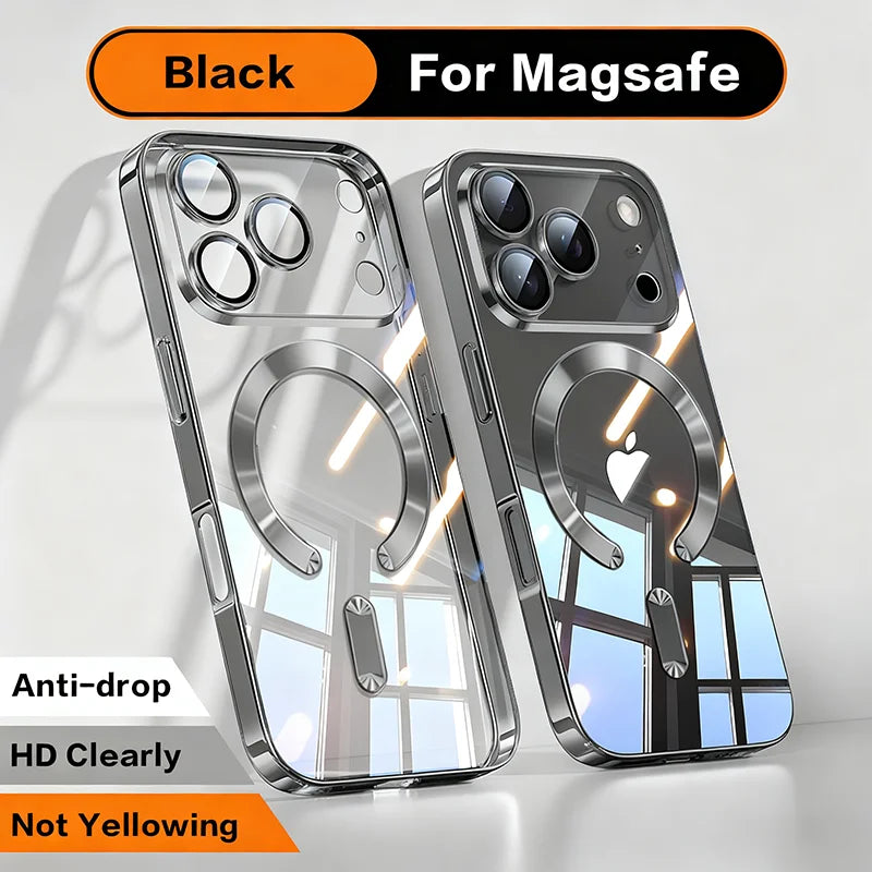 Zyvomart Luxury Orange Plating Magnetic Clear Case with Wireless Charging for iPhone