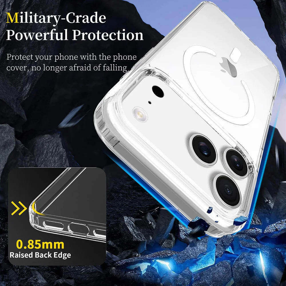 Clear Magnetic Phone Case for iPhone 17 16 15 14 13 12 11 Pro Max - Anti-Yellowing Cover Compatible with MagSafe