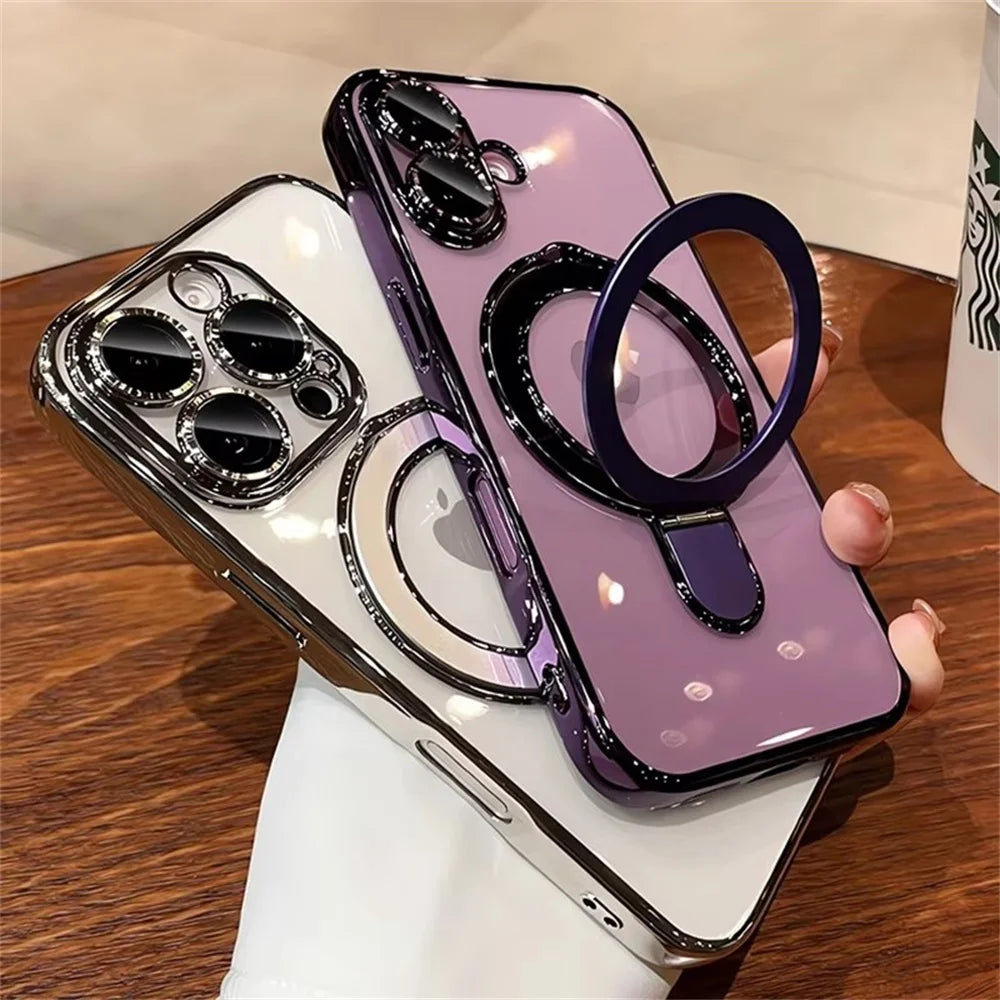 Clear Acrylic Magnetic Stand Case for iPhone 11-17 Pro Max