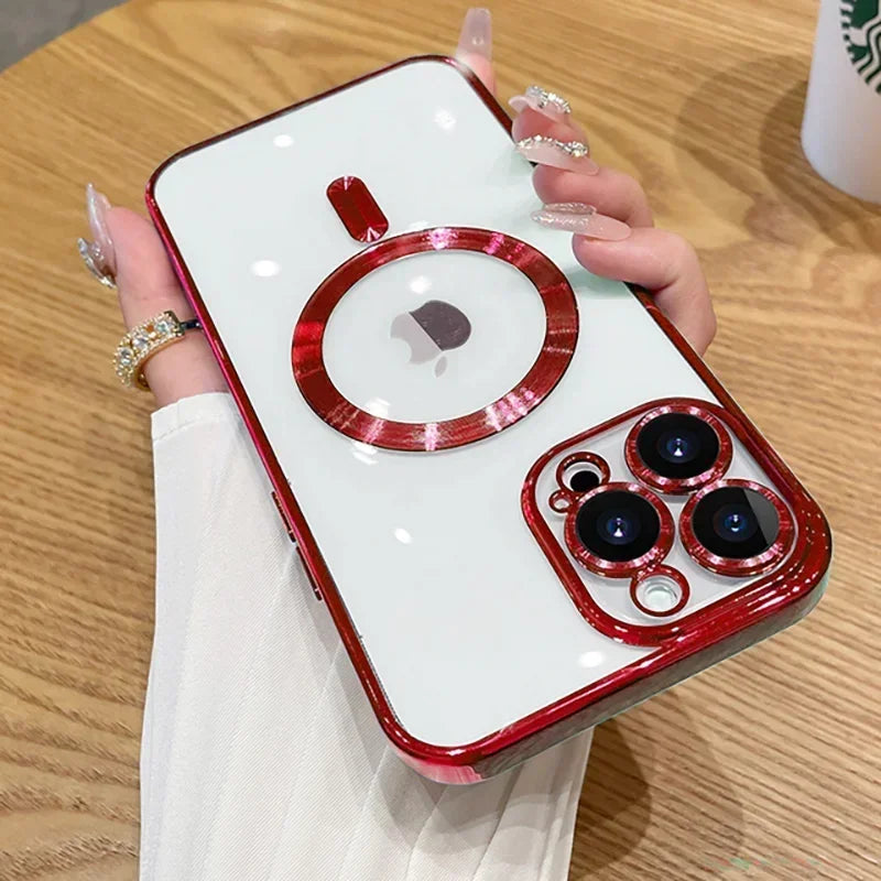 Luxury Plating Magnetic Case for iPhone 11-17 Pro Max with Lens Protector