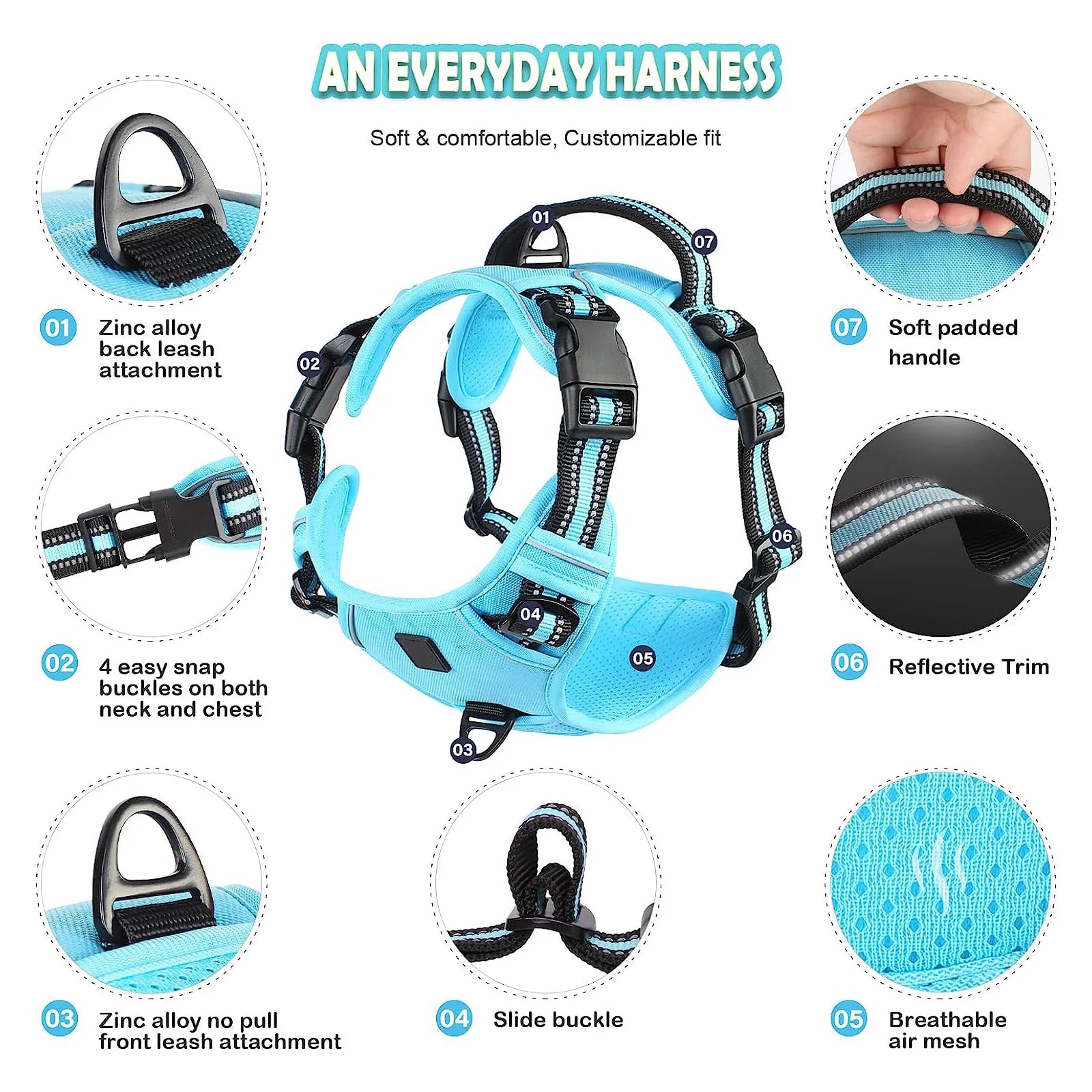 Zyvomart No Pull Adjustable Soft Padded Dog Harness Vest with Control Handle