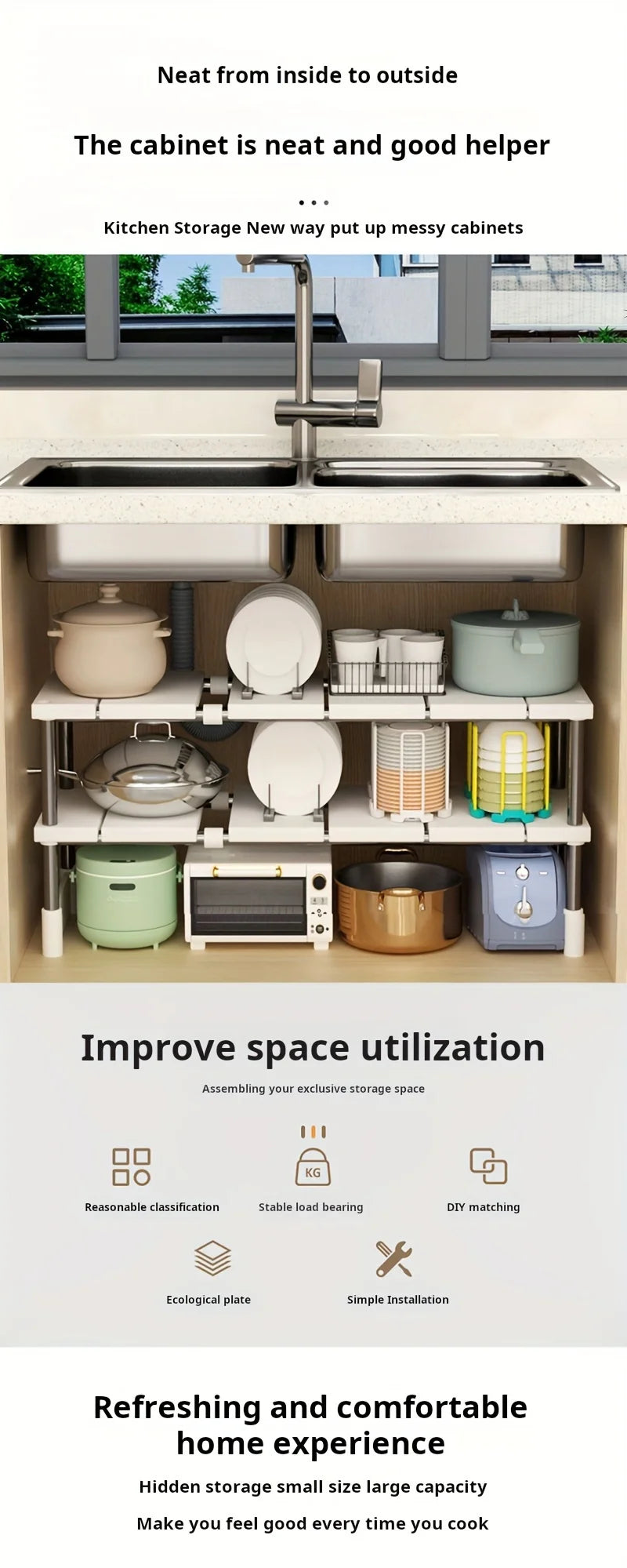 Expandable Under Sink Storage Rack and Kitchen Cabinet Organizer