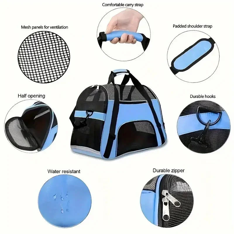 Zyvomart Portable Foldable Pet Carrier Bag - Breathable Mesh Travel Transport Handbag for Cats & Dogs