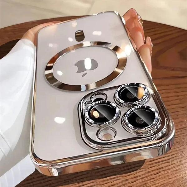 Luxury Plating Magnetic Case for iPhone 11-17 Pro Max with Lens Protector