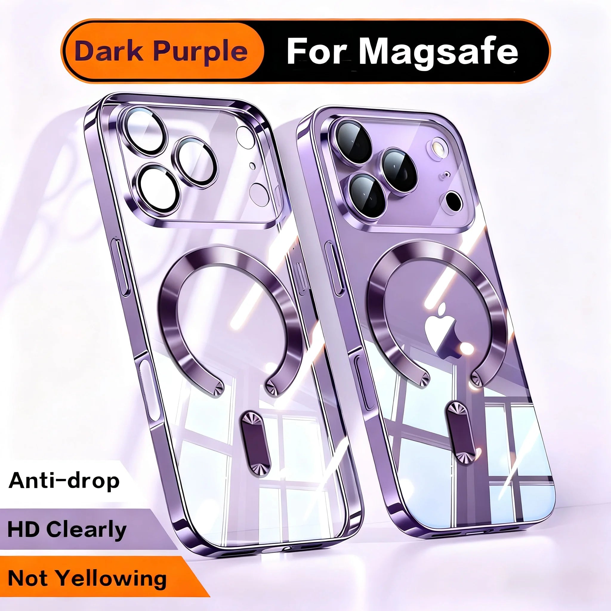 Zyvomart Luxury Orange Plating Magnetic Clear Case with Wireless Charging for iPhone