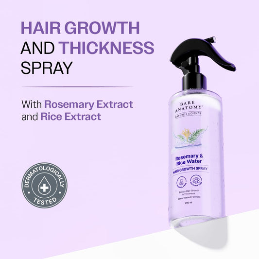Bare Anatomy Rosemary & Rice Water Hair Growth Spray (200ml) - Hydrating Scalp Mist